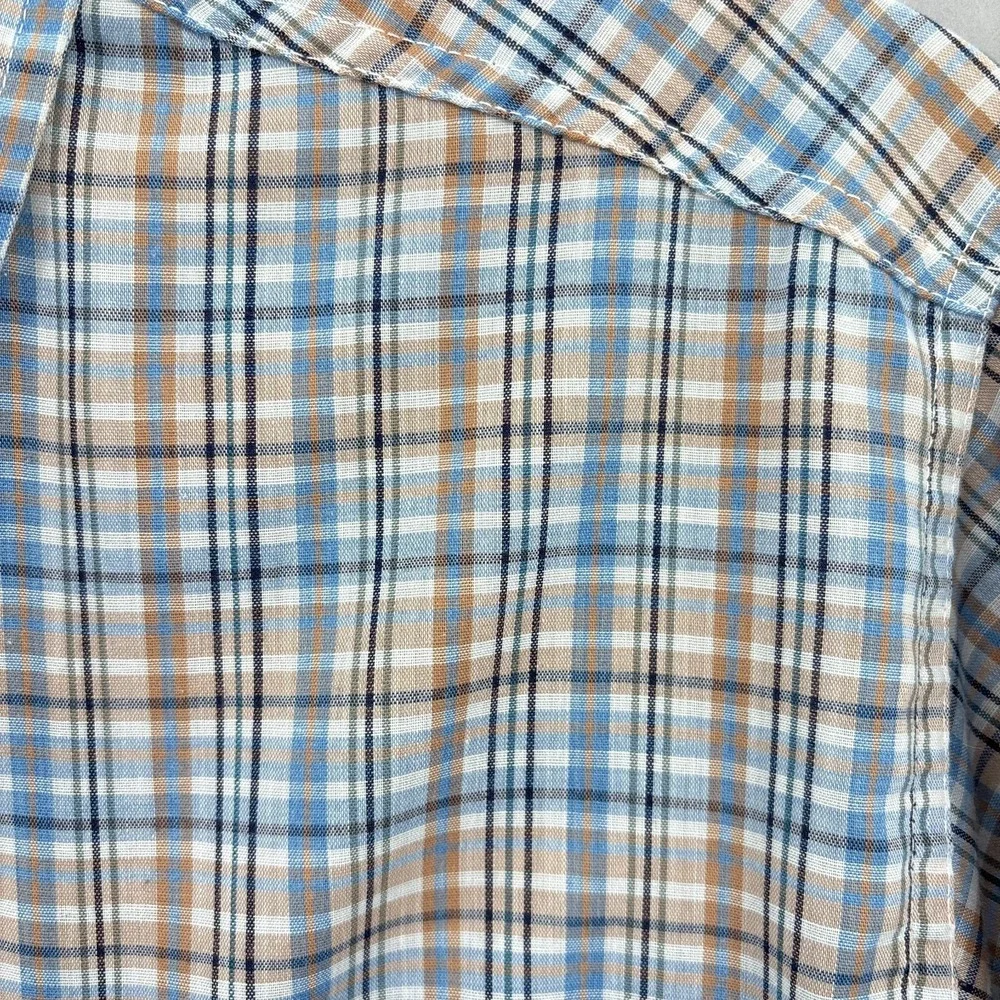 Vintage Levis Shirt Mens XL Blue Beige Plaid Workshirt Pockets Made USA‎ 70s
